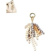 Yzikema Natural Bodhi Wood Beaded Keychain,Handmade Beaded Lucky Key Ring Handcraft Purse Charms Pendant Decoration for Bags