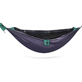 Camping Hammock with Mosquito Net, Ultralight Backpacking Hammock with Tree Straps &amp; Stakes, 210T Parachute Nylon Portable Single Outdoor Hammock with Integrated Stuff Sack (Rose Gray &amp; Forest Green)