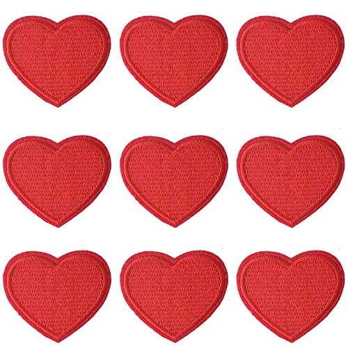 GYGYL 9 Pieces Red Heart Patches, Iron On Patch Embroidered Applique for Clothes, Dress, Hat, Socks, Jeans, DIY Accessories-2.1 x 1.8inches