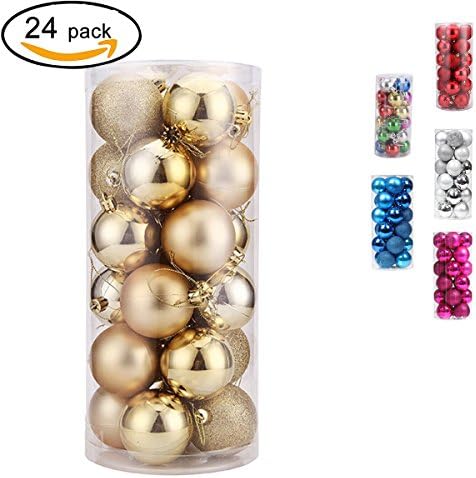24ct Christmas Ball Ornaments Shatterproof Christmas Decorations Tree Balls for Holiday Wedding Party Decoration, Tree Ornaments 2.36" (60mm Gold)