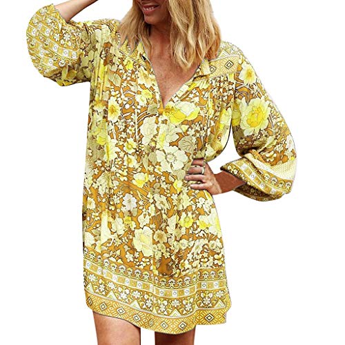 Witspace Fashion Women Long Loose Sleeve Print V-Neck Casual Strappy Dress - Thumbnail 7