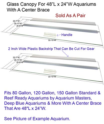 Aquarium Masters Glass Canopy Two Piece Set for 80 Gallon, 120 Gallon, 150 Gallon Aquariums 48″ Long x 24″ Wide with A Center Brace Aquariums, Deep Blue & More, AM34824.