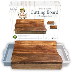 Cutting Board with Tray - Organic Acacia Wood Chopping Board with 2 Containers - for Meat Vegetables Bread or Cheese…