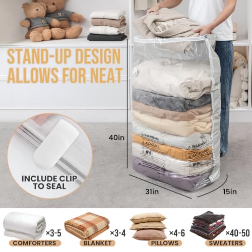 TAILI Vacuum Storage Bags 4 Pack, Jumbo Cube (31x40x15 Inch), Cream photo 11