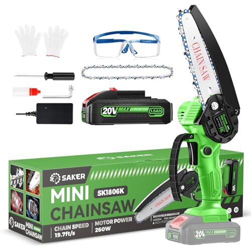 Saker Mini Chainsaw|6 Inch Chainsaw[2025 Upgraded]|Mini Cordless Electric Chain Saw|Small Handheld Portable Chainsaw Battery Powered Chain Saw for Tree Trimmer and Garden,Christmas Gifts for Men Women