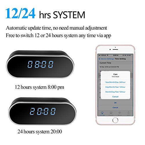 YSD Spy Camera, WIFI Hidden Camera in Clock, 1080P Small HD Cam with 140°Angle Night Vision and Motion detection, Best for Pet Kids Office Nanny Cams Home Surveillance. - Thumbnail 2