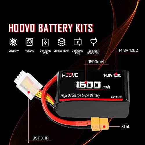 HOOVO 4S 120C 14.8V 1600mAh LiPo Battery with XT60 Plug for FPV Racing RC Quadcopter Helicopter Airplane Multi-Motor Hobby DIY Parts