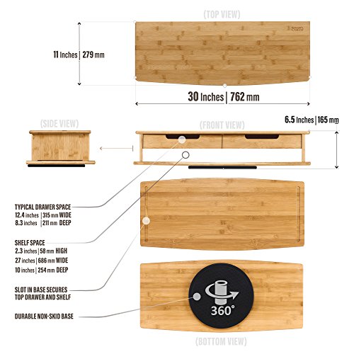 Prosumer's Choice Bamboo Swivel TV/Monitor Stand with Removable Base and Dual Pull-out Drawers – Extra Long 30” - Thumbnail 6