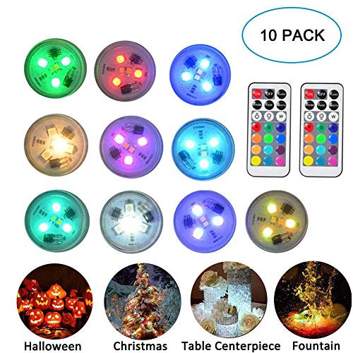 Seed 10 Pack 1.5" Small Submersible LED Lights, Battery Operated LED Craft Tea Light with Remote for Pool Parties Hot Tub Fountains Halloween Lantern Wedding Centerpieces Vases Decorations