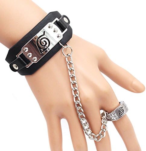 Zaroter Anime Naruto Shippuden Konoha Leaf Village Logo Bracelet Ring Punk Rivet Cosplay