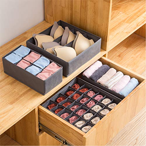 Qozary 4 Pcs Foldable Drawer Organizer, Desk Closet Organizer and Storage Drawer Dividers for Underwear Bra Socks(Gray)