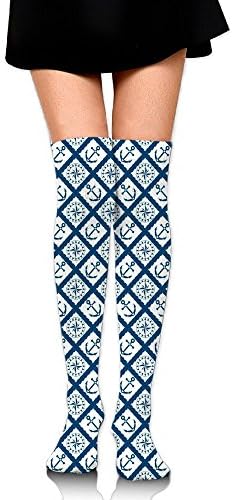 TRUSTINEEgyl Woman's Nautical Pattern With Anchor And Windrose In Rope Stripes Navigation Sea Adventure Comfortable Knee Leg Warmer Crochet