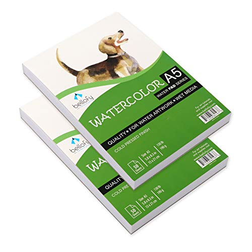 Bellofy 50 Sheet A5 Small Watercolor Paper Pad - 130 IB/190 GSM Weight - 5.8x8.3 inch - Cold Press Paper - Water Painting Art Notebook Pad - Watercolor Sketchbook - Painting Paper - Watercolor Journal