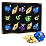 Valery Madelyn 14ct 71-107mm/2.75-4.2inch Regal Peacock Glass Christmas Ornament Tree Ball Decoration, 14 Pcs Metal Hooks Included …