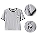 Women Cute Stripe Short Sleeve O Neck Gray Crop Top Tee Tshirt