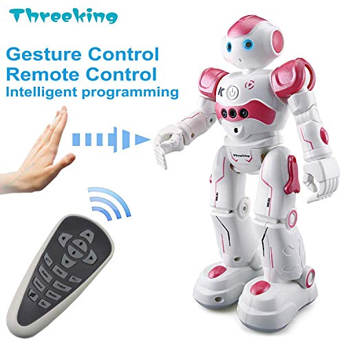 Threeking Smart Robot Toys Gesture Control Remote Control Robot JJRC Robot Gift for Boys Girls Kids Companion Game Fun Learning Music Dance Rechargeable Rc Robot Kit Female Voice