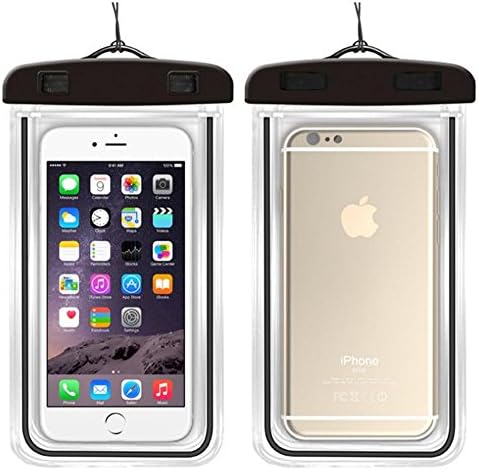 JMP Power Waterproof Phone Pouch w/Leash & Arm Band, Heavy-Duty, Universal for All Phones 6.3" and Smaller Clear on Both Sides Great for Pictures (Black)