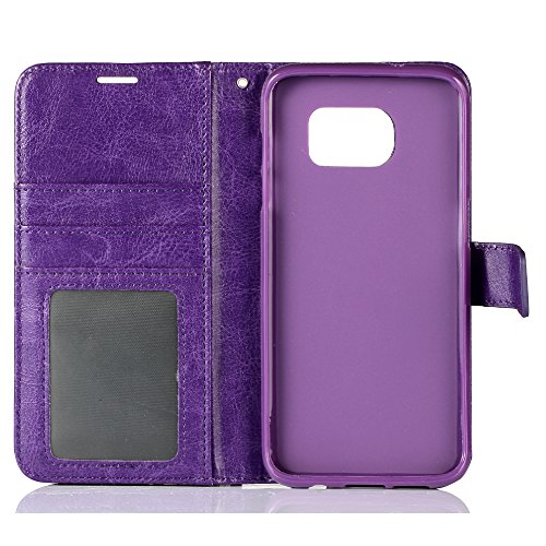 Samsung Galaxy S7 Edge Case, HLCT PU Leather Case, with Soft TPU Protective Bumper, Built-in Kickstand, Cash and Card Pockets (Purple)