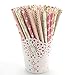 Zicome 125pcs Biodegradable Paper Straws, Pink and Gold