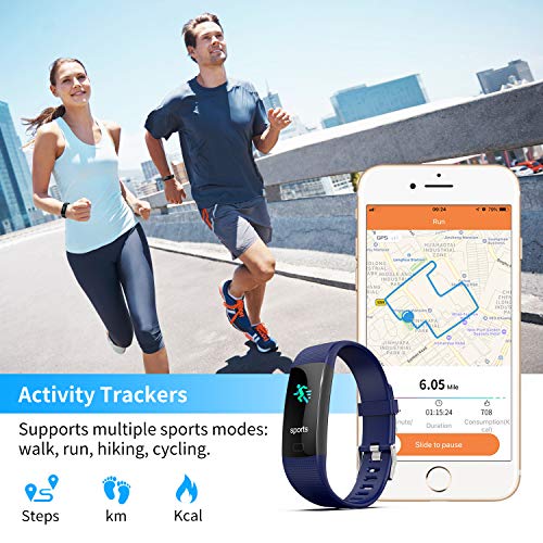 Apirka Fitness Tracker HR, Activity Tracker Watch with Heart Rate Monitor, IP67 Waterproof Pedometer. Sleep Monitor, Step Counter, Calories Counter for Women, Men, Kids (Blue)