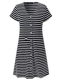 Solesun - Mini vestido de túnica de manga larga con bolsillos y cuello en V para mujer