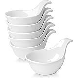 Flexzion Porcelain Dipping Bowls Ramekins, Ceramic Serving Spoons Sauce Holders with Grip Handle for Appetizers Small Side Dishes Soy Sauce Dips - 3 oz, Set of 6, White
