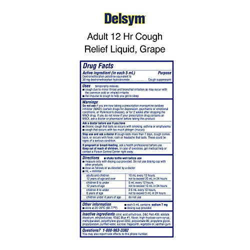 Cough Suppressant for Adults Delsym 12 Hr Cough Relief Liquid, Grape 5 oz and Cepacol Extra