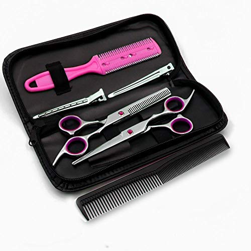 Family Hair Cutting Scissors 6.5" Stainless Steel Hair Scissors - Barber Thinning/Texturizing Scissors Set with Fine Adjustment Screw（Pink） - Thumbnail 6