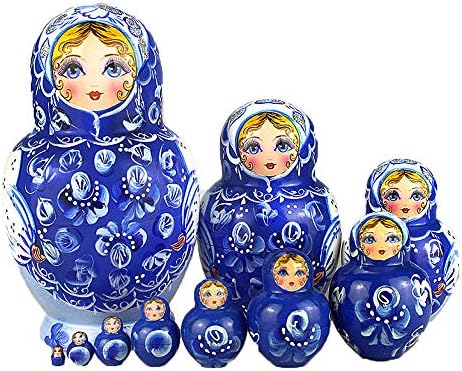 Sky God Russian Nesting Doll Stacking Toys Creative Traditional Wooden Children's, Blue 10 Pieces