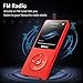 Mp3 Player,RUIZU X02 Ultra Slim Music Player,Long Battery Life Mp3 with FM Radio, Voice Recorder, Video Play, Text Reading, 80 Hours Playback and Expandable Up to 128 GB (Red)