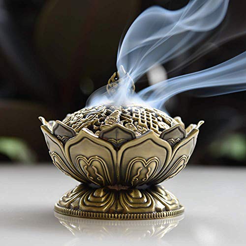 Secret for Longevity Gold Brass Bronze Antique Chinese Asian Style Lotus Flower Incense Burner Pot w/Stick Cone Coil Holder w/White Sage Cones Zen Buddha Buddhist Meditation Decor Gift Set - Thumbnail 5