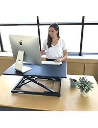 deskdoc Premium computadora de Pie Converter, 32 en x 20 en espacio de trabajo, sentarse a soporte en segundos, ajustar altura con facilidad,, fuerte y diseño robusto, premontado (Negro)