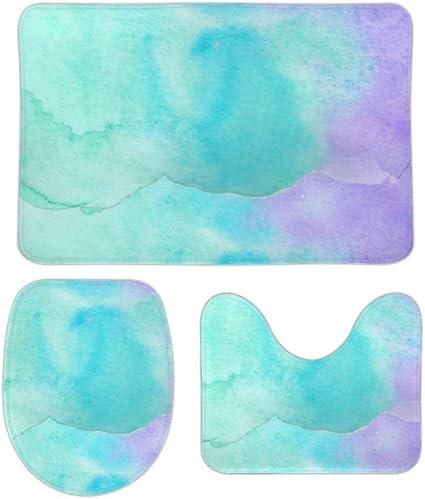 Juego de 3 alfombrillas de baño de color verde azulado, con diseño de U