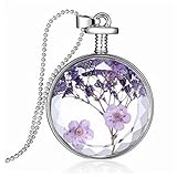 TraveT Dried Lavender Plant Specimens Necklace ircle Shape Womens Glass Pendant
