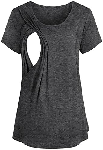 HIRIRI Women Maternity Nursing Breastfeeding Pregnant Short Sleeve Solid Shirt Top Blouse