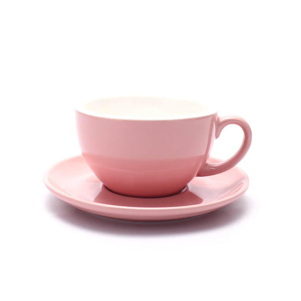 Americano Coffee Cup and Saucer Latte Art Cappuccino Barista Cups, New Bone China Coffee Shop (Glossy Pink, 8.5 oz)