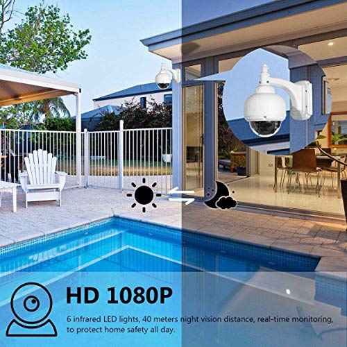 PTZ Dome IP Camera 1080P WiFi CCTV Outdoor Security Camera H.265/H.264 with 2.8-12mm Lens 5X Zoom Auto Focus, 355° Pan/90° Tilt, Night Vision, Motion Detection, Micro SD Card Slotlot