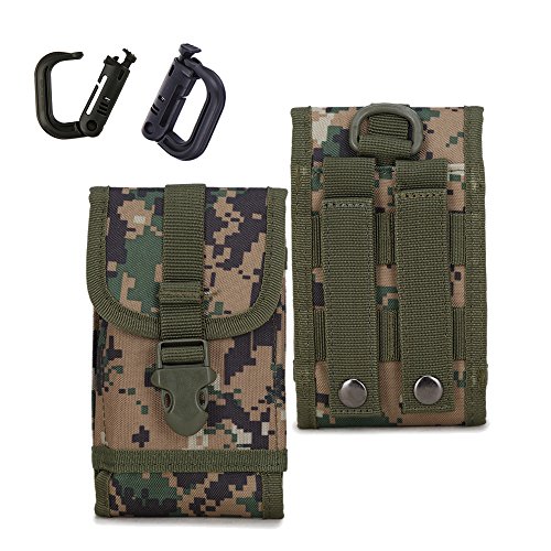 MOLLE Tactical Pouch Army Waist Holster Cell Phone Bag for iPhone Plus  Android w/Bonus Belt Clip Grimloc Locking D-Ring (Army Green)