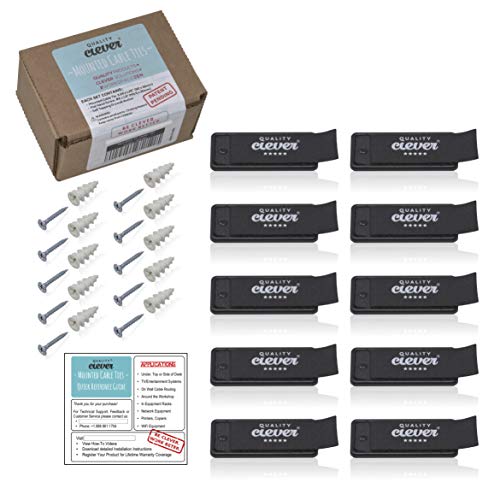 Cord Clips, 10 Pack, Securely Holds Any Cable Bundle, Mount with Built-In 3M Tape or Screws, Flexible and Easy Solution for Managing Cables and Wires Around Your Office, Home, Workshop, or Garage.