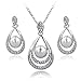 Long Way ®Gold/Silver Plated Water-drop Pendant Necklace Dangle Earrings Set Austrian Crystal Rhinestone Imitated Pearl Wedding Jewelry Sets For Women