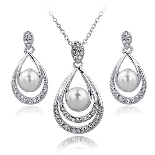 Long Way Gold/Silver Plated Water-drop Pendant Necklace Dangle Earrings Set Wedding Jewelry For Women