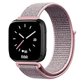 Fintie Bands Compatible with Fitbit Versa & Versa Lite & Versa Special Edition, Soft Nylon Sport Loop Replacement Wristband Strap with Fastener Adjustable Closure, Pink Sand