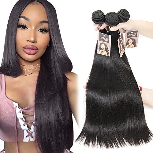 Nefertiti Brazilian Straight Virgin Hair Weaves Unprocessed Remy Human Hair Bundles Natural Color (10 12 14 Inch)