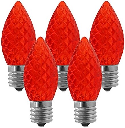NORAH DECOR Faceted LED C9 Red Christmas Replacement Night Light Bulbs, Commercial Grade,Supper Brightness LED, Fits Into Candelabra E17 Sockets, 25 Pack
