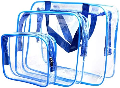 3 Set Clear Packing Cubes - PVC Waterproof Multi-Function Hand Pouch Tote Bag - Makeup Bag with Zipper - Travel Buggy Bag for Toiletries Cosmetic and Bathroom Accessories (Blue)
