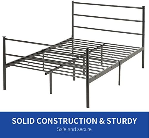 DFM Metal Bed Frame Full Size Platform Headboards with 6 Legs Furniture Bedroom, Black