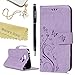 LG G5 Case Wallet - Mavis's Diary Embossed Butterfly Floral PU Leather Flip Folio Case Soft TPU Rubber Inner Cover with Hand Strap Card Holders Magnetic Clasp & Cute Bling Dust Plug & Stylus - Violet