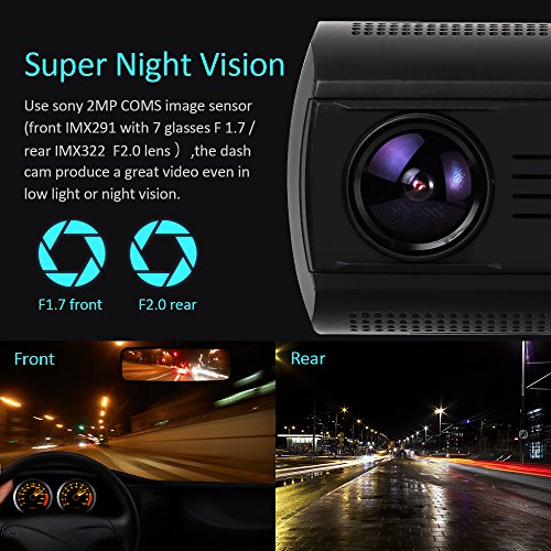 Dual Car Dash Cam,Mini 0906 Dual Channel FHD 1080P 275 Degree Wide Angle Car DVR Recorder with Super Night Vision,GPS,Motion Detection,WDR,Loop Recording camera for car