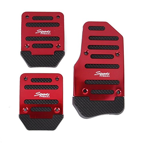 FLY5D 3 Pcs Manual Car Auto Non Slip Sports Aluminium Alloy Automatic Car Auto Vehicle Pedal Foot Treadle Foot Brake Cover Pad (Red) - Thumbnail 4