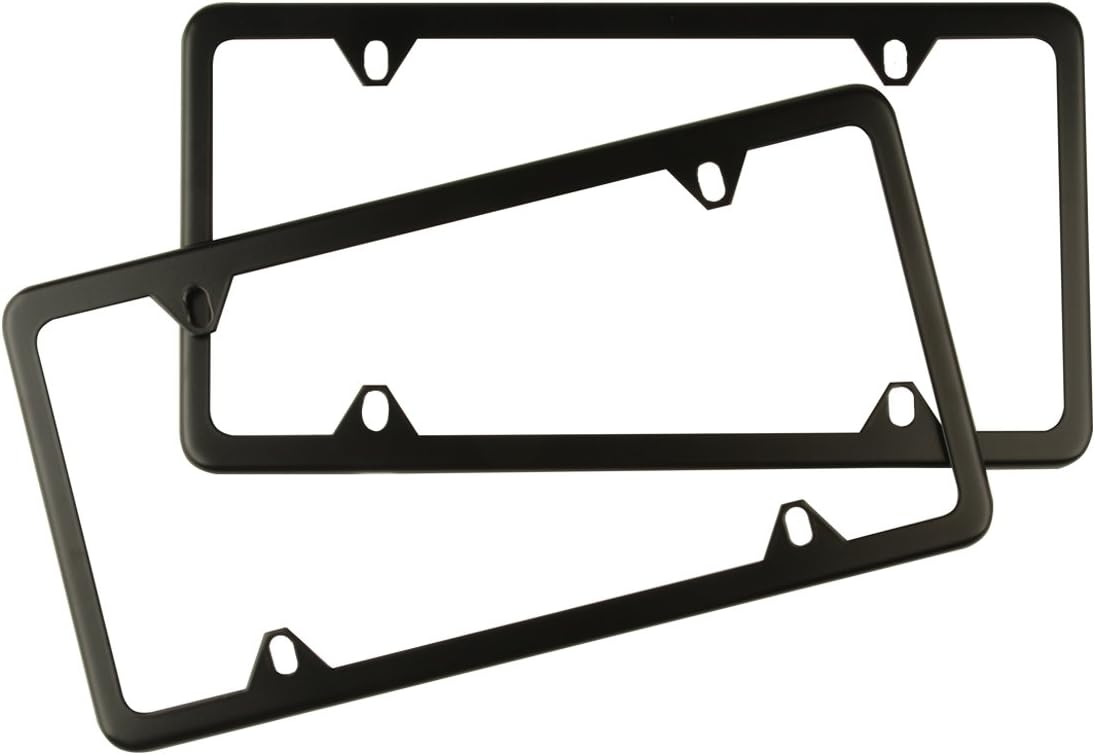Black License Plate Frames Stainless Steel Car Licence Plate Covers Slim Design 2 PCS with Bolts Washer Caps for US Standard (4-Hole Black)